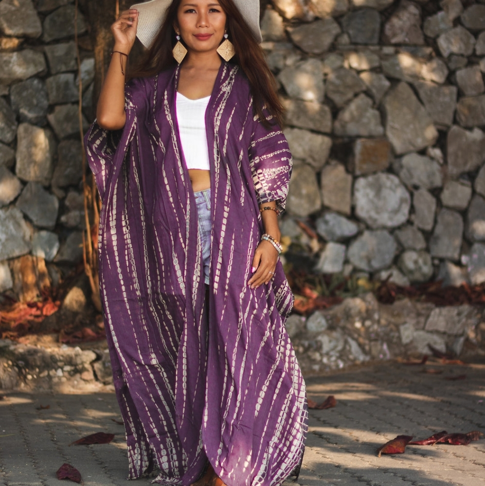 NWOT Thaluta Purple Long Kimono Robe Tie Dye